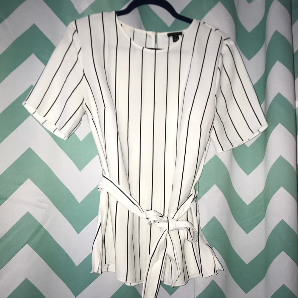Ann Taylor White and Black Striped Blouse